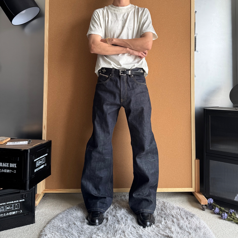 Oasescrew Custom-Woven 16oz Narrow-Red-Edge Selvedge Raw Denim Heavyweight Stacked Straight-Leg Denim Jeans