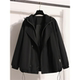 High-end black hooded shoulder jacket for women 2025 early spring large size fat mm workwear style short jacket