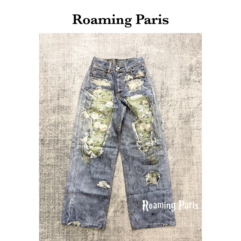 Ac Style | 1981m Straight-Leg Loose Rose Floral 3D Printed Illusion Print Pants, Same Style as Sun Yat-Ze