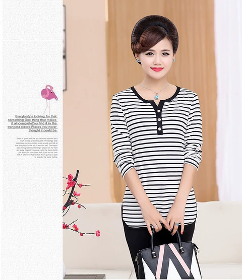 Áo sơ mi nữ đáy mùa hè và mùa thu cotton của phụ nữ trung niên 40-50 tuổi