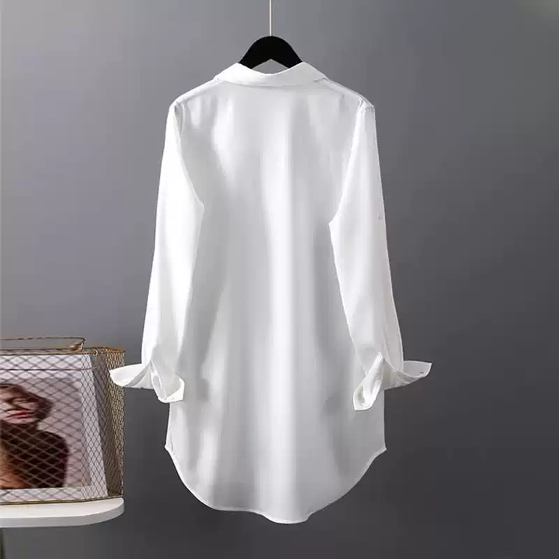 Áo sơ mi trắng nữ dài tay vừa phải phiên bản Hàn Quốc của phong cách bạn trai giản dị BF đồ ngủ gợi cảm áo rộng mặc ngoài