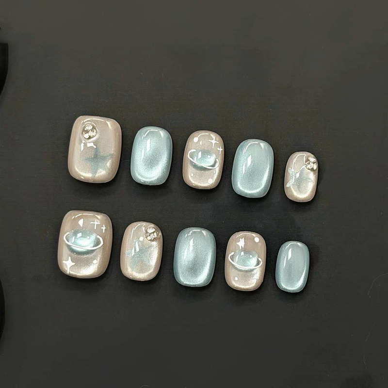 Wearable Nail Patches, Handcrafted Star Ring Space-Style Ice Star Ring Nail Stickers, Natural Short Style, Versatile and Selected for Their Aesthetic Appeal Wearable Nail Patches, Handcrafted Star Ring Space-Style Ice Star Ring Nail Stickers, Natural Short Style, Versatile and Selected for Their Aesthetic Appeal
