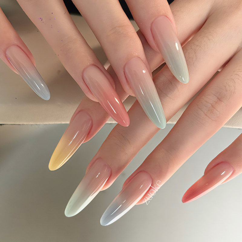 Colorful Neon Handmade Wearable Nail Tips, 2026 New Gradient Design, Short Style, Classic Recommendation, Beautiful Recommendation