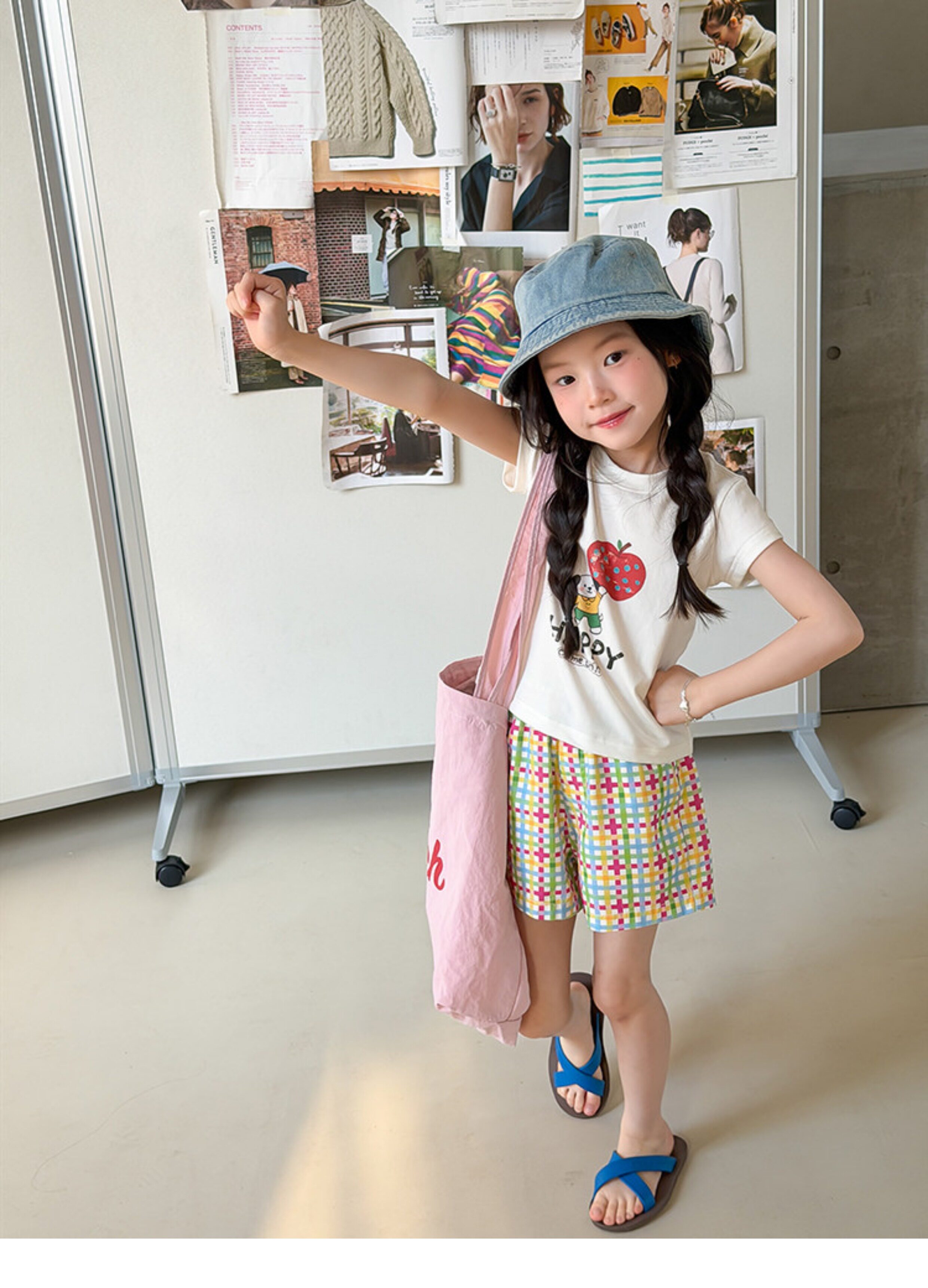 儿童夏季莱赛尔氨纶冰感甜辣风修身短款T恤女童卡通印花短袖上衣 — 25