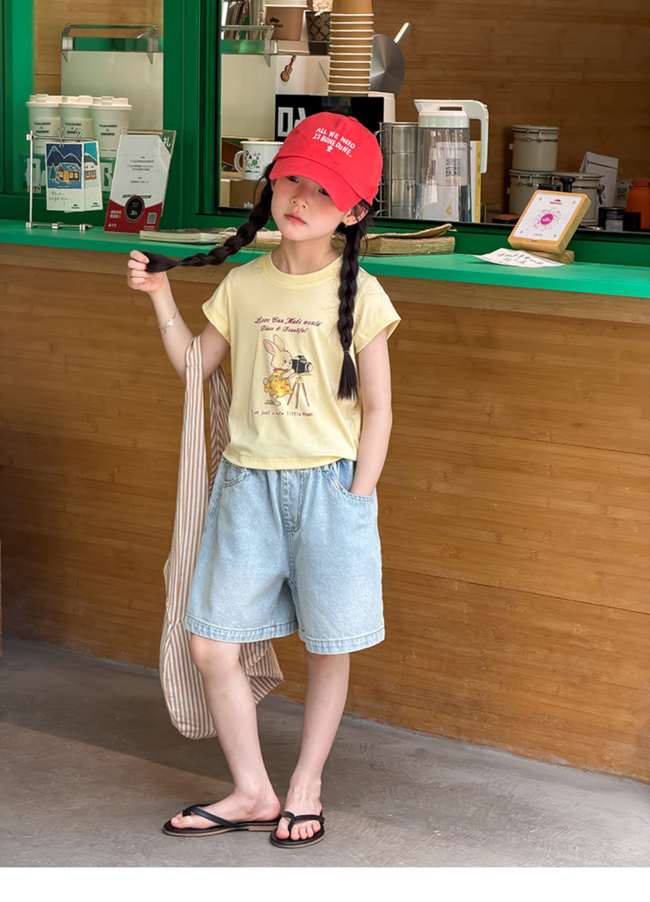 儿童夏季莱赛尔氨纶冰感甜辣风修身短款T恤女童卡通印花短袖上衣 — 52