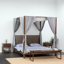New Chinese style solid wood double bed black walnut Zen style simple old elm frame bed Babu bed master bedroom furniture