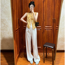 Ocnltiy fashionable and stylish two-piece set 2024 summer new new Chinese style buckle vest suit pants