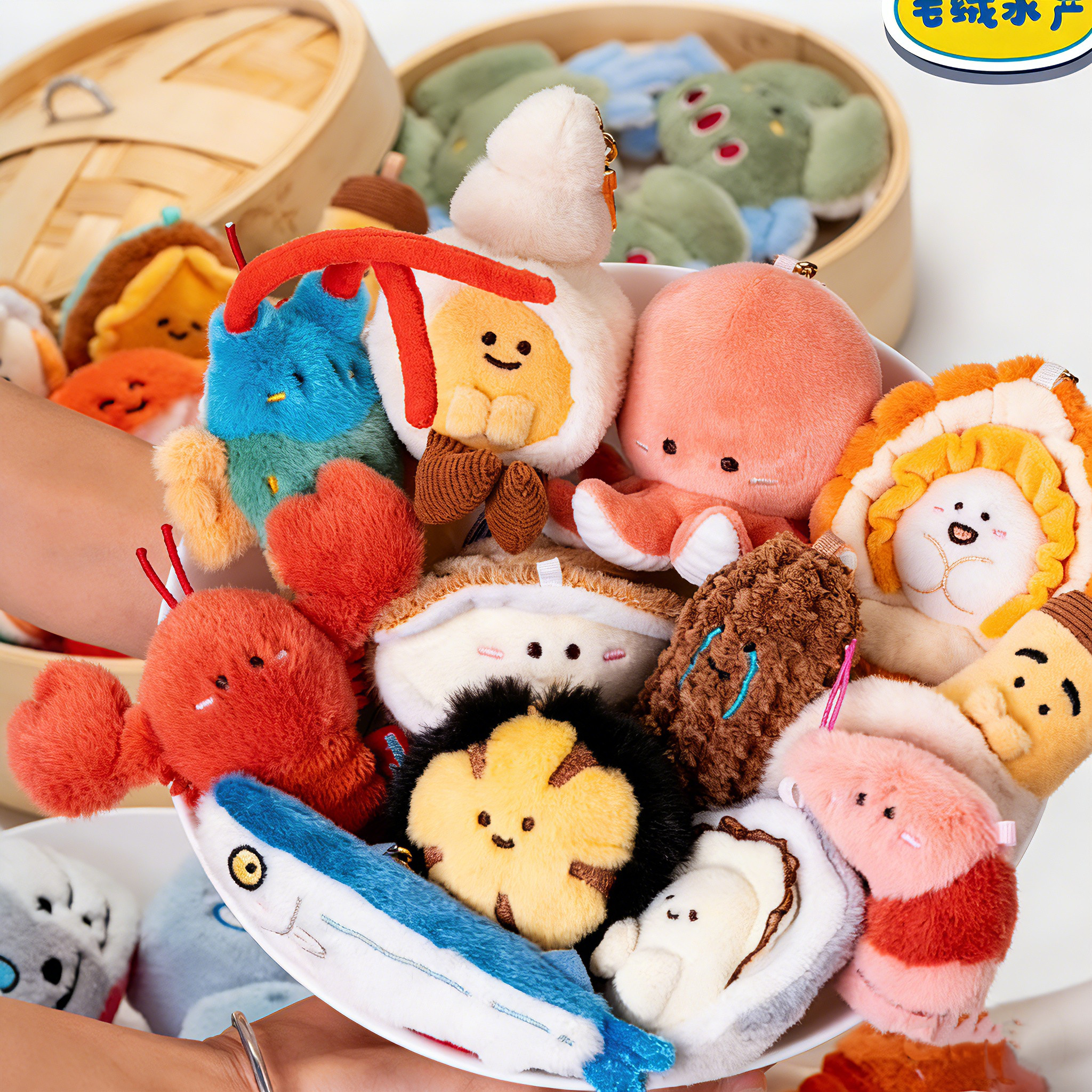 カッペロン 本物の海の幸 新鮮な陸揚げ ぬいぐるみ エビ ヒラメ ペンダント 漫画人形 女の子へのギフト