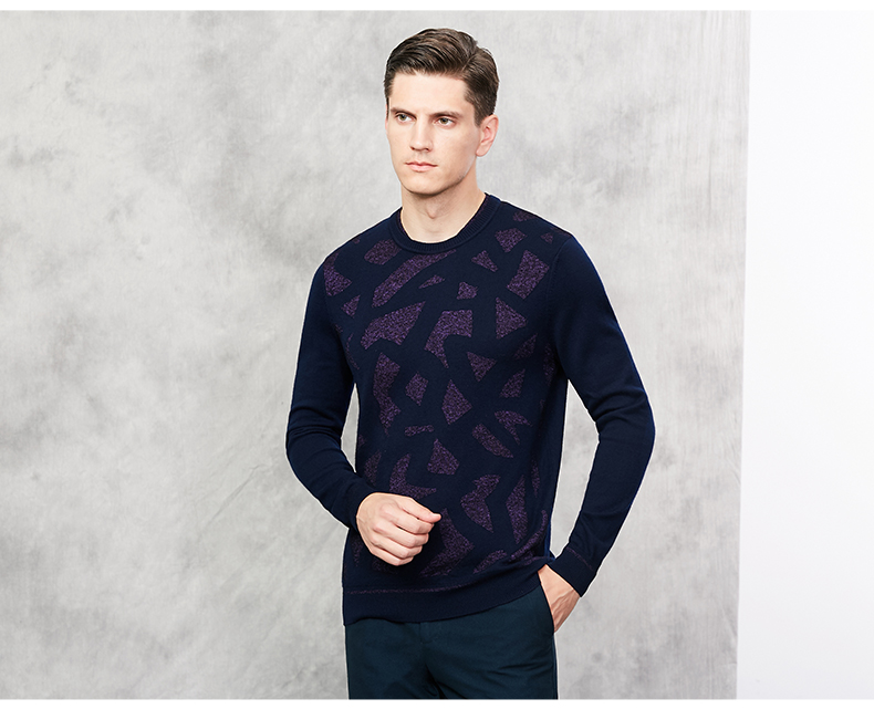 Áo len nam mùa thu đông của Satchi / Shachi Áo len nam cổ tròn intarsia - Kéo qua ao khoac nam