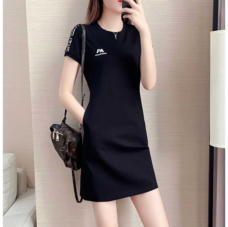 Summer New Style Simple Plus-Size Women's Clothing Loose Casual Slimming Fashionable Mid-Length Short-Sleeved Women's Belly-Covering Dress Summer New Style Simple Plus-Size Women's Clothing Loose Casual Slimming Fashionable Mid-Length Short-Sleeved Women's Belly-Covering Dress