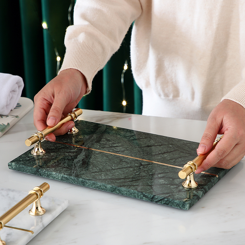 Bathroom rack marble tray light luxury high-end placement rack cosmetic mirror front rack free punching dressing table