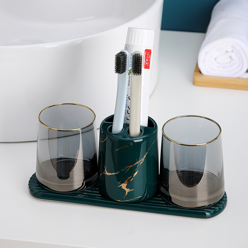 Mouthwash cup set Nordic ceramic light luxury table-type household wash cup pair cup rack toothbrush holder placement