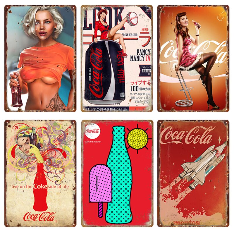 Retro Cola Advertising Poster Tin-skin Painting Bar Background Wall Household Decoration Painting
