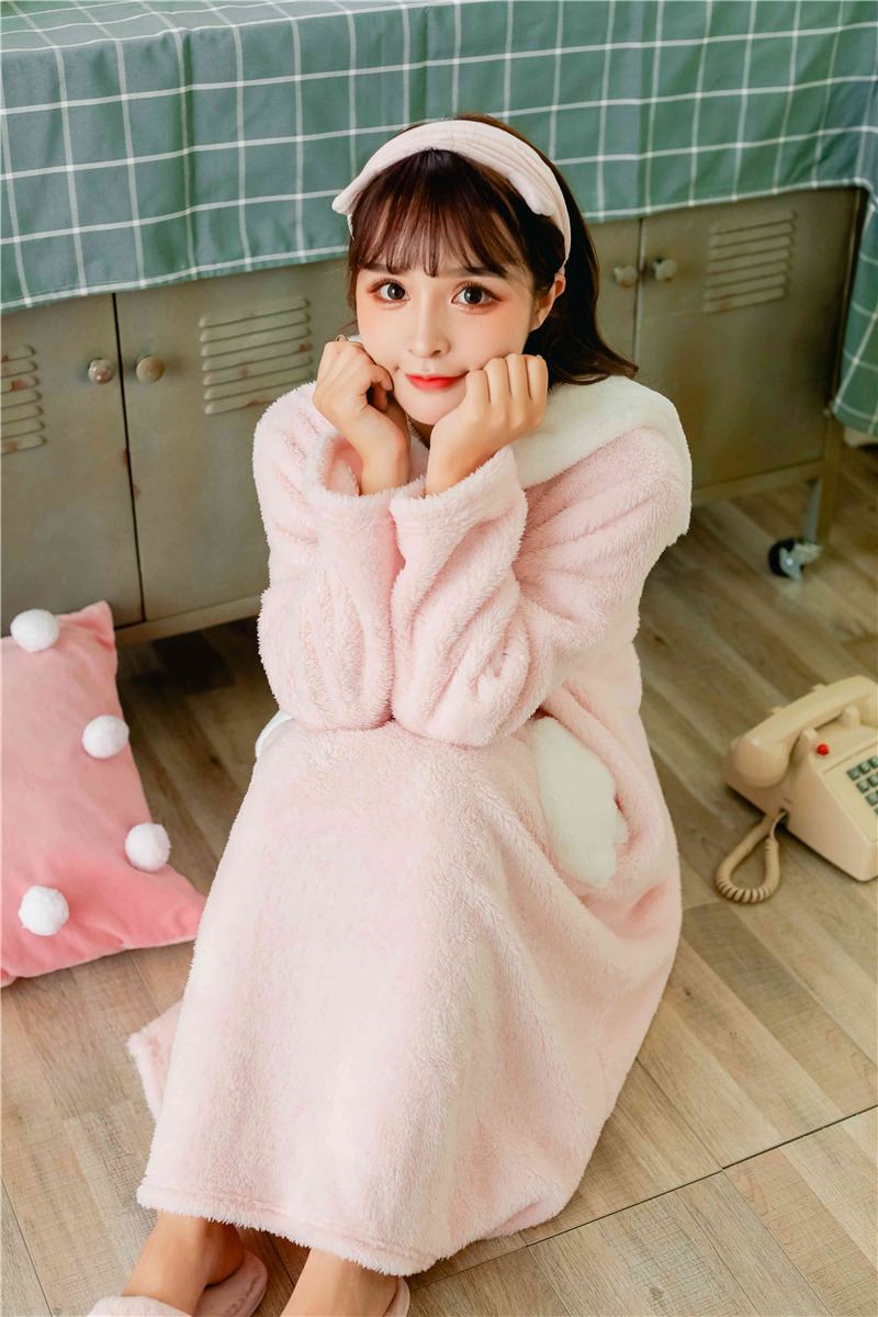 Nhật Bản dễ thương ngọt ngào em gái mùa thu và mùa đông áo ngủ nữ mùa đông đồ ngủ nữ dài tay áo ngủ dày dày lông cừu san hô ấm shop đồ lót 