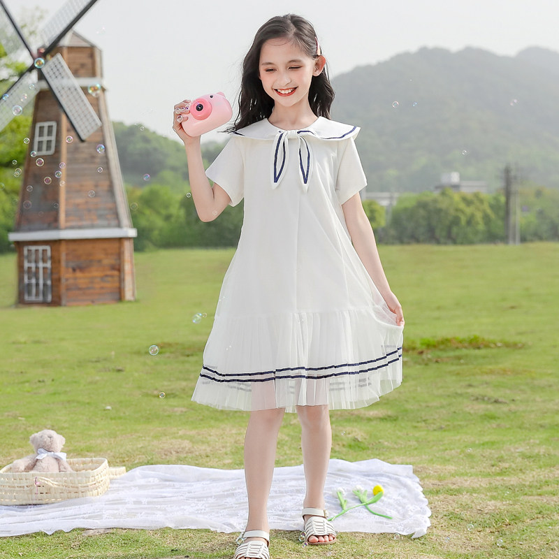 Girls gauze skirt A-line skirt summer short-sleeved dress cotton long-sleeved Western style princess skirt big boy 170 little girl autumn