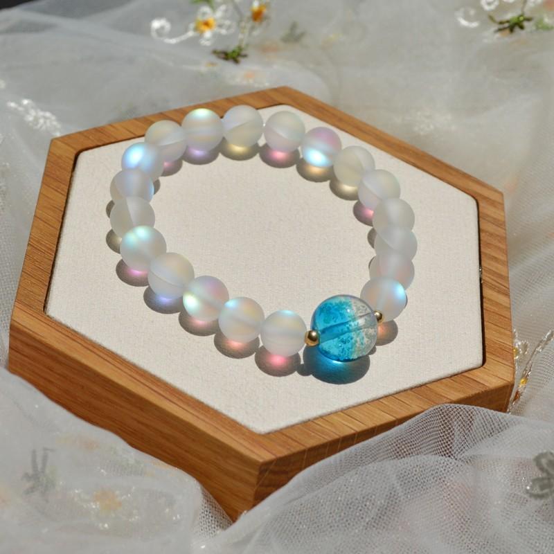 Nanxiang Nuanzhi Wet water is more beautiful sea blue glass bead crystal bracelet imitation moonstone girlfriend bracelet gift