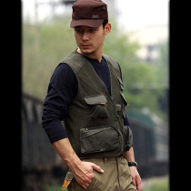 Summer outdoor cameraman fishing vest mens large size multi-pocket photography vest frock loose breathable thin section