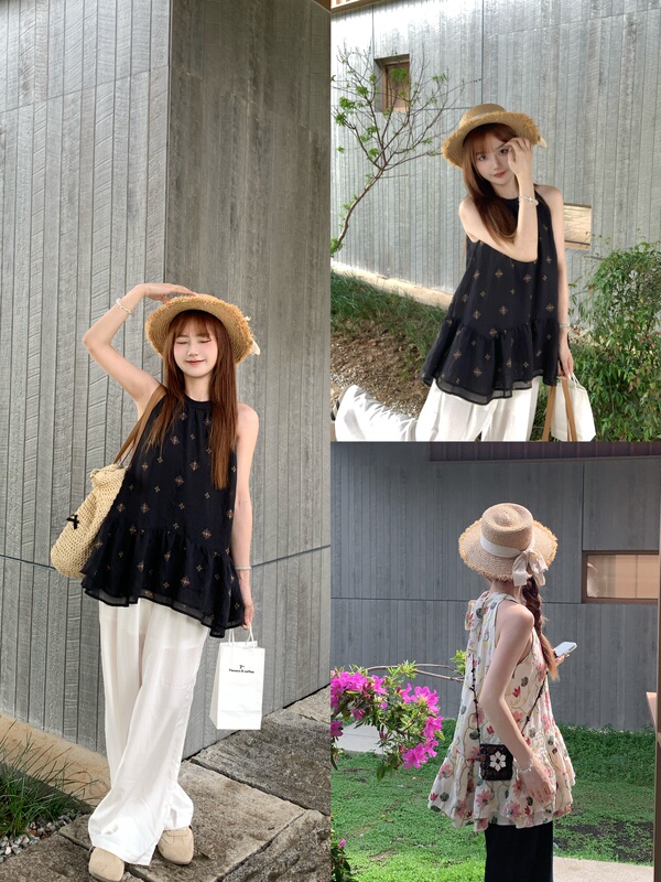 Yang Wawa Xiangjia~ Foggy Mountain Cherry Blossom Heavy Embroidery Halter Neck Top Hanfu