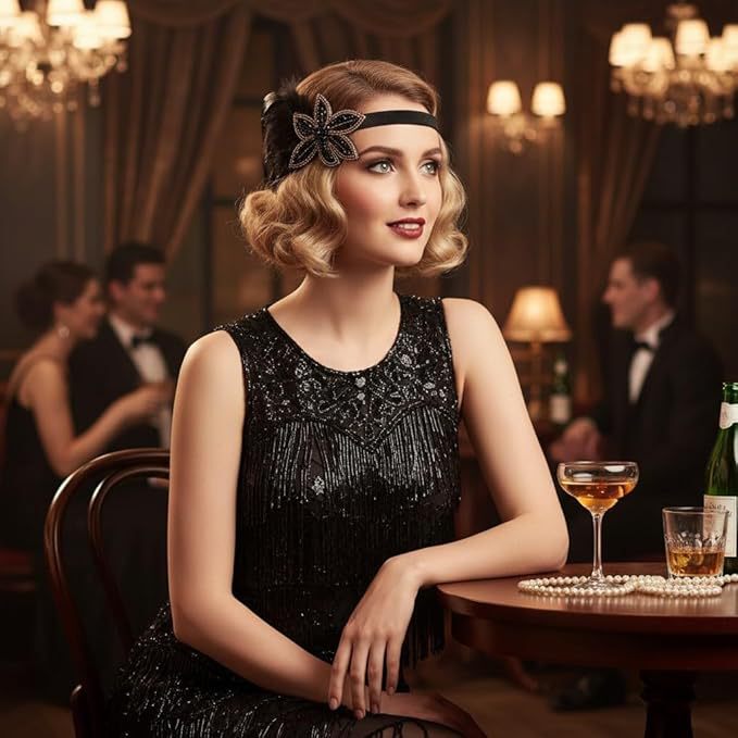 The Great Gatsby-Inspired Pearl Tassel Feather Headdress with Diamond Hairpin and Bracelet Set, Prom Accessories