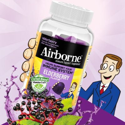 Airborne美国进口维C成人vc黑接骨木莓复合维生素c补锌软糖36粒