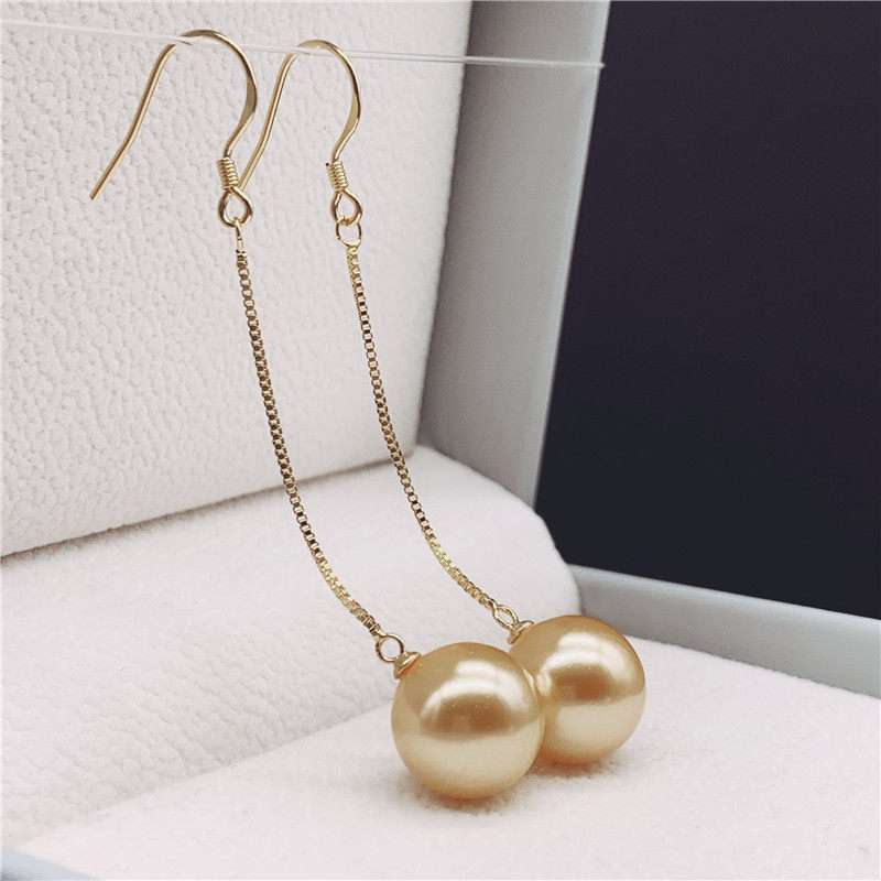 925 Pure silver natural freshwater pearl earrings earhooks with round long ear - ear decorations for girlfriend