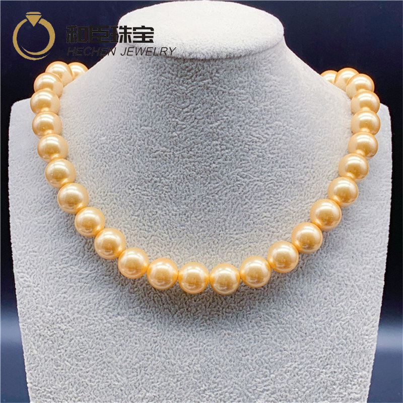Natural seawater pearl powder necklace gold beads gold seawater pearls Nanyang mother-in-law pendant is round to send mother-in-law