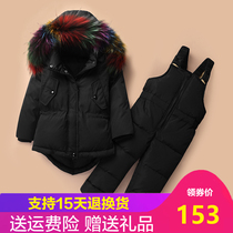 Baby down jacket suit two-piece boy and girl trousers foreign style thickened childrens 1-3 years old childrens winter clothes toddlers