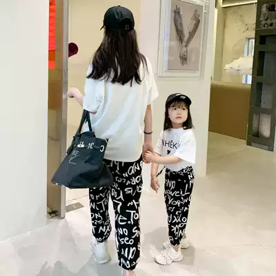 Next inss parent-child clothing 2021 summer new fried street short sleeve T-shirt trousers women casual two-piece tide
