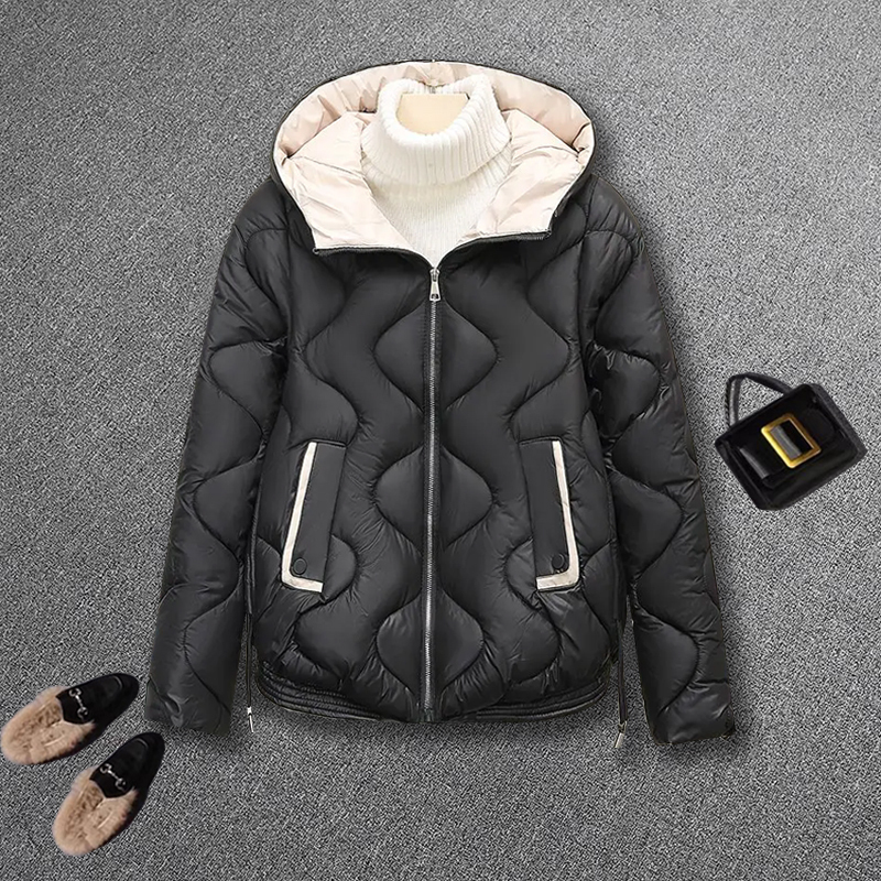 European Station 2025 Autumn and Winter New Fashion Stylish Slimming Warm Hooded Short down Jacket Color-Blocked Coat for Women Trendy