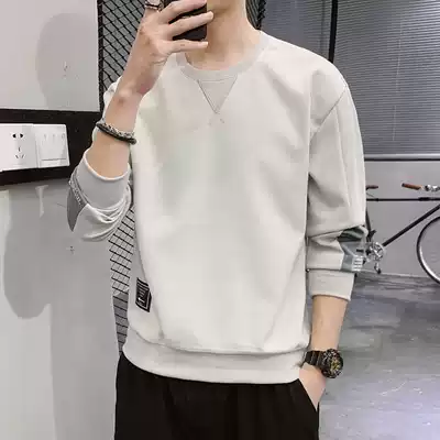 Round neck thick cotton T men tide ins2020 Autumn New Korean trend handsome harbor wind wild loose base shirt