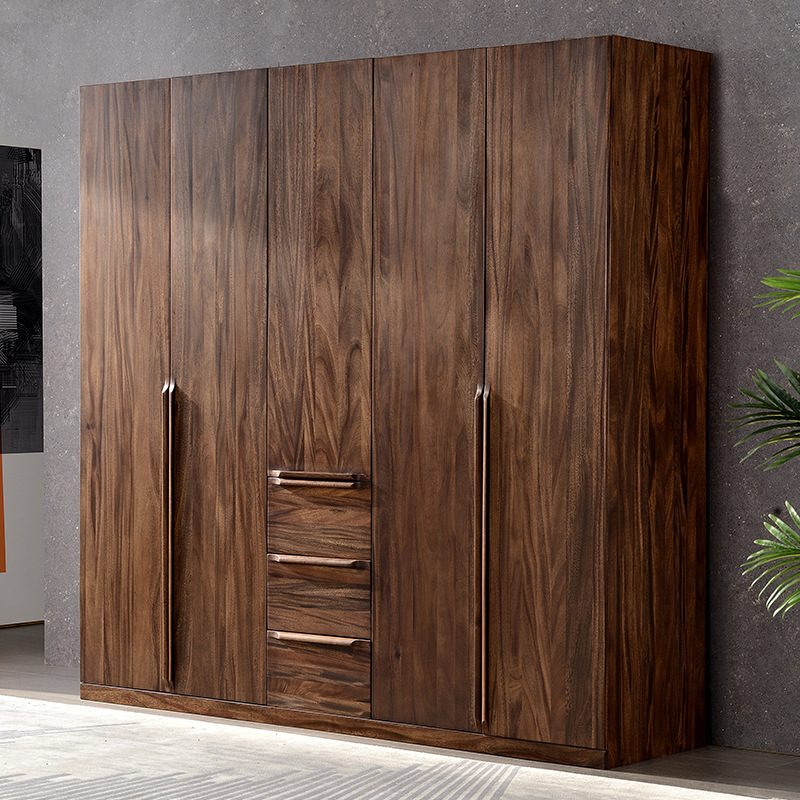 Black walnut wood closet Italian 4 - door drawer storage coat wooden wax oil log furniture