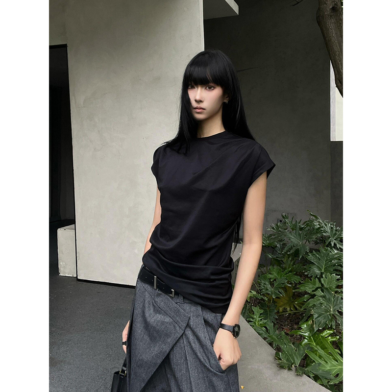 Slim-Fit Black Short-Sleeve Unisex Summer Skin-Friendly Breathable Loose Versatile Black Crew Neck Flutter Sleeve T-Shirt