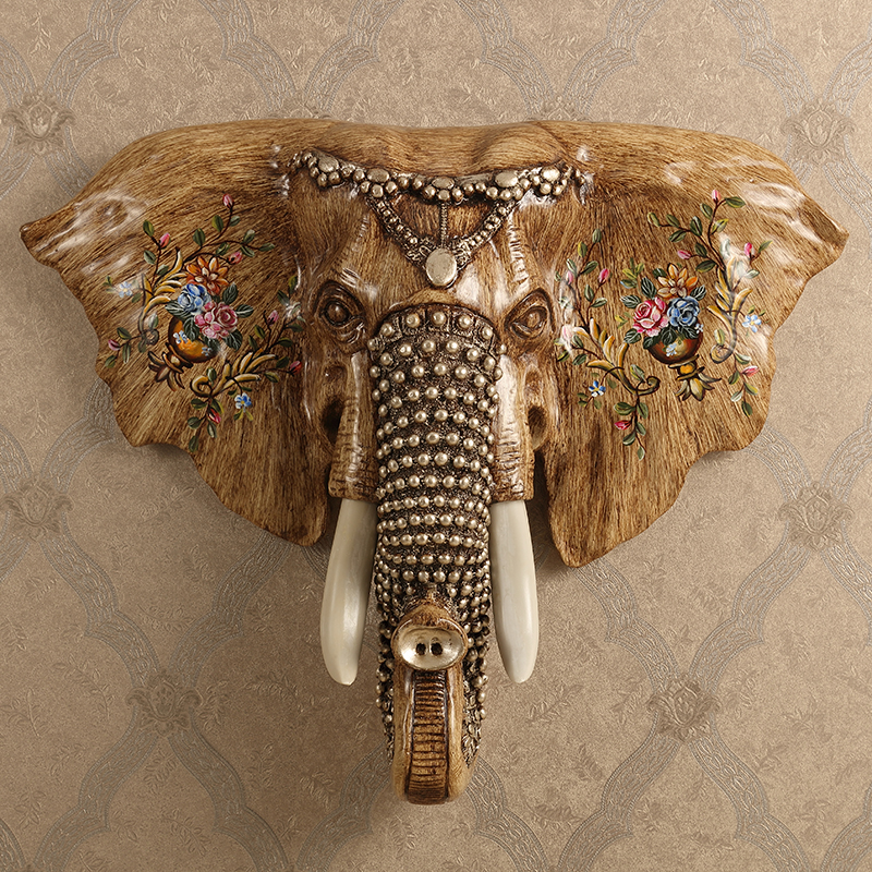 European elephant head luxury retro resin wall hanging wall decoration Home American living room creative decoration Craft gift decoration