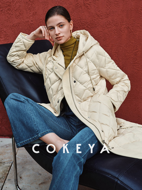 Cokeya/Winter Season'Hokkaido'~90% White Goose down Lightweight Hooded Quilted Mid-Length down Jacket for Women