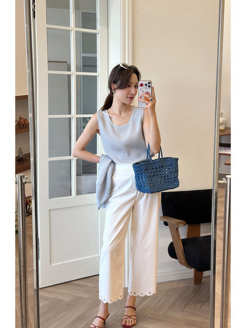 Cokeya/Budapest~Silk Mulberry Silk Round Neck Long-Sleeved Knitted Cardigan Women's Spring and Summer Sleeveless Vest Set