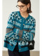 Cokeya/Nordic Fairy Tale~ Fair Isle Style Drop Shoulder Cashmere Thickened Round Neck Long Sleeve Knitted Cardigan Jacket for Women