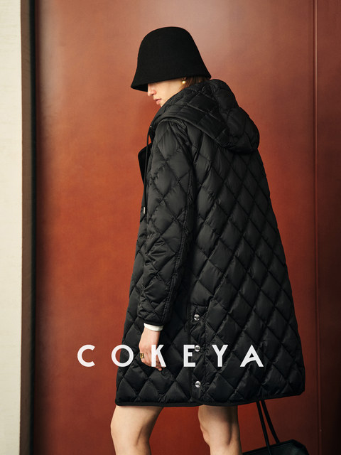 Cokeya/Winter Season'Hokkaido'~90% White Goose down Lightweight Hooded Quilted Mid-Length down Jacket for Women