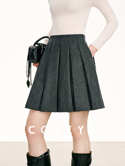 Cokeya/Winter Edinburgh~ Thickened Twill Wool Pleated Skirt for Women, Spring High-Waisted Slimming Skirt Pants
