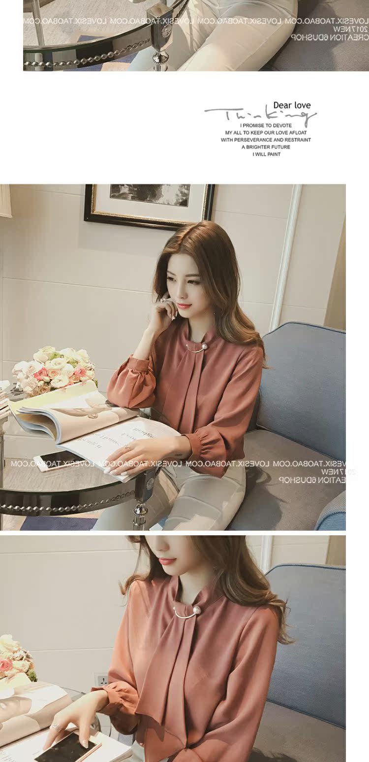 Mùa xuân 2019 mới Han Fan Lantern tay áo sơ mi voan lỏng phía dưới áo sơ mi trắng nữ dài tay áo đứng cổ áo mỏng quần áo công sở nữ