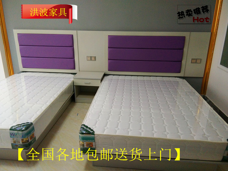 (Gold Seller) Hotel furniture standard room single shoulder bed full set of soft bag bed by high and low table TV table