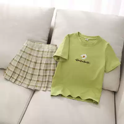 Korean girl set summer 2021 new foreign style Net red clothes short sleeve T-shirt pleated skirt children's two-piece set