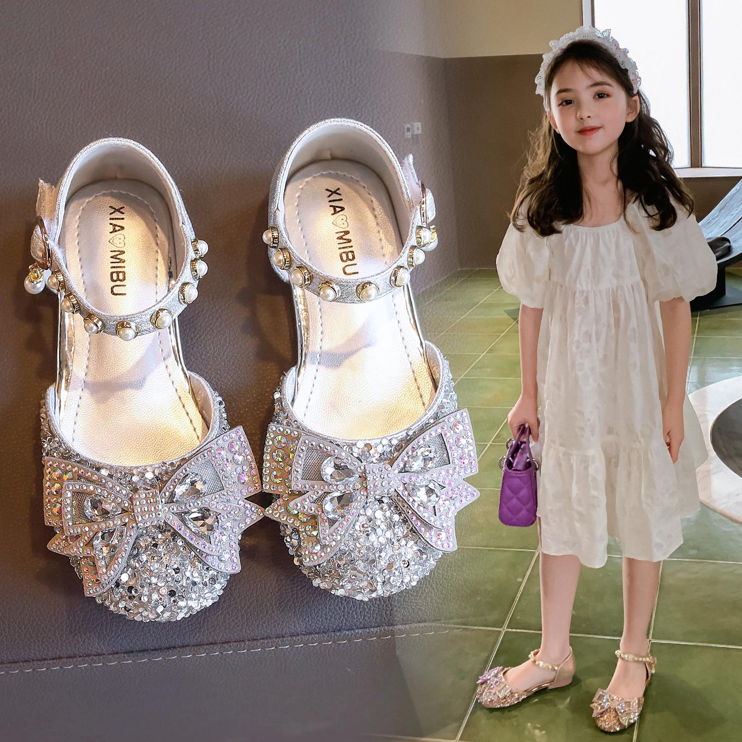 South Korean girl sandals 2021 new fashion summer CUHK children's soft bottom single shoes princess shoes children water crystal shoes