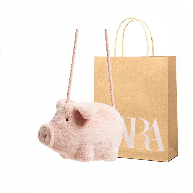 Cute Pink Piggy Crossbody Bag for Girls Baby Animal Cartoon Style Shoulder Bag Kidsren's Bag Plush Velvet Small Bag