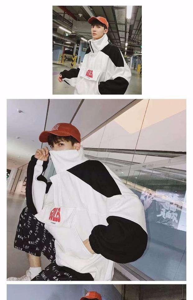 Mùa thu hip hop lỏng áo len nam sinh viên Hàn Quốc bf Harajuku cặp đôi xu hướng hoang dã cổ áo đứng thể thao áo khoác áo phông nam