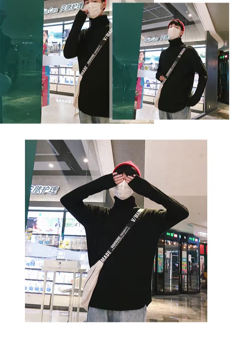 Mùa đông ulzzang vài chiếc áo len cổ cao nam Harajuku bf gió Phiên bản Hàn Quốc lỏng lẻo đáy áo len thủy triều áo hoodie cặp