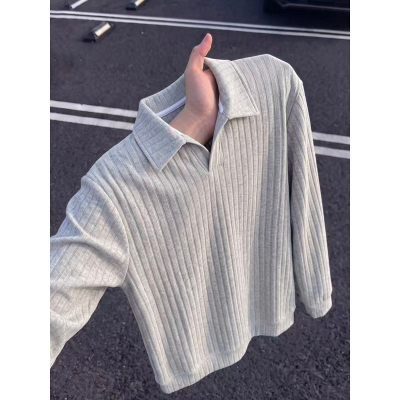 Old Money Style Vertical Striped Knit Polo Shirt for Men, Autumn American Cleanfit Long-Sleeve T-Shirt, Versatile Couple's Sweatshirt Old Money Style Vertical Striped Knit Polo Shirt for Men, Autumn American Cleanfit Long-Sleeve T-Shirt, Versatile Couple's Sweatshirt