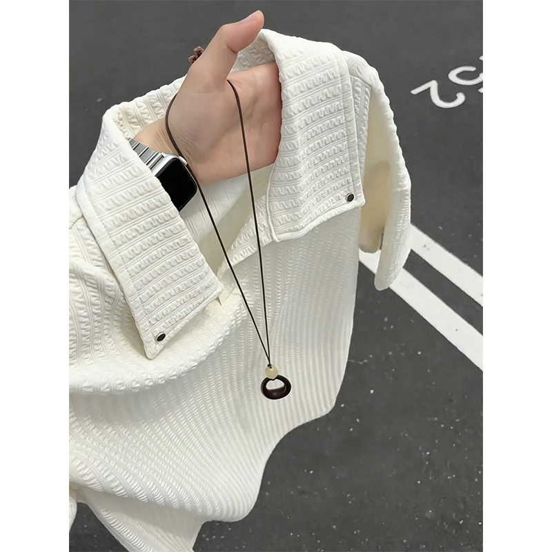 Off-White American-Style V-Neck Studded Short-Sleeve Men's Summer Thin Textured Heavyweight T-Shirt with a Unique Design and Regular Shoulder Polo Shirt