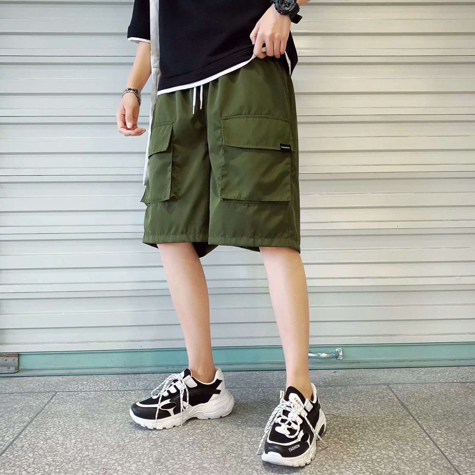 Cặp đôi quần short mùa hè Mỹ retro túi trung tính BF lỏng thẳng dụng cụ quần năm điểm Nhật Bản hợp thời trang thương hiệu quần giữa - Quần short
