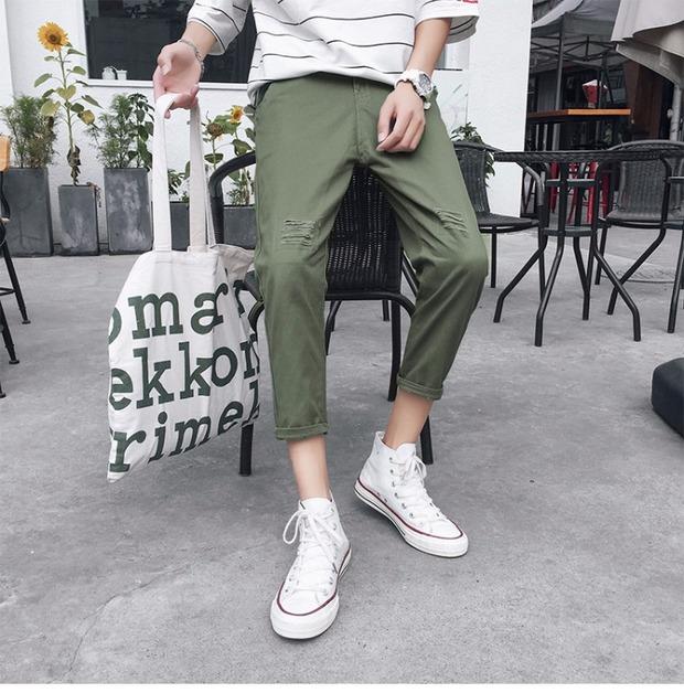 Mùa hè phần mỏng lỗ chín điểm quần âu nam phiên bản Hàn Quốc của xu hướng dụng cụ quần harem Quần chân váy hoang dã quần áo nam cao cấp