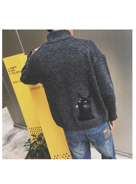 Áo len nam mùa đông gió cổ cao phong cách Harajuku Phiên bản Hàn Quốc của sinh viên thủy triều Nhật Bản bf Hàn Quốc ulzzang lỏng áo cardigan nam